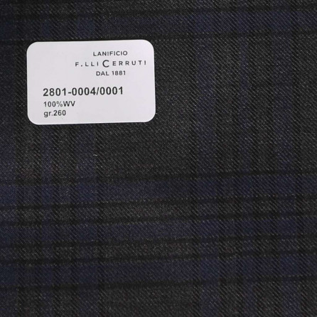 2801-0004/0001 Cerruti Lanificio - Vải Suit 100% Wool - Đen Sọc Xanh Dương